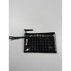 Jon Hart Design Clear Pouch Wristlet Black Heart Print Travel Accessory‎